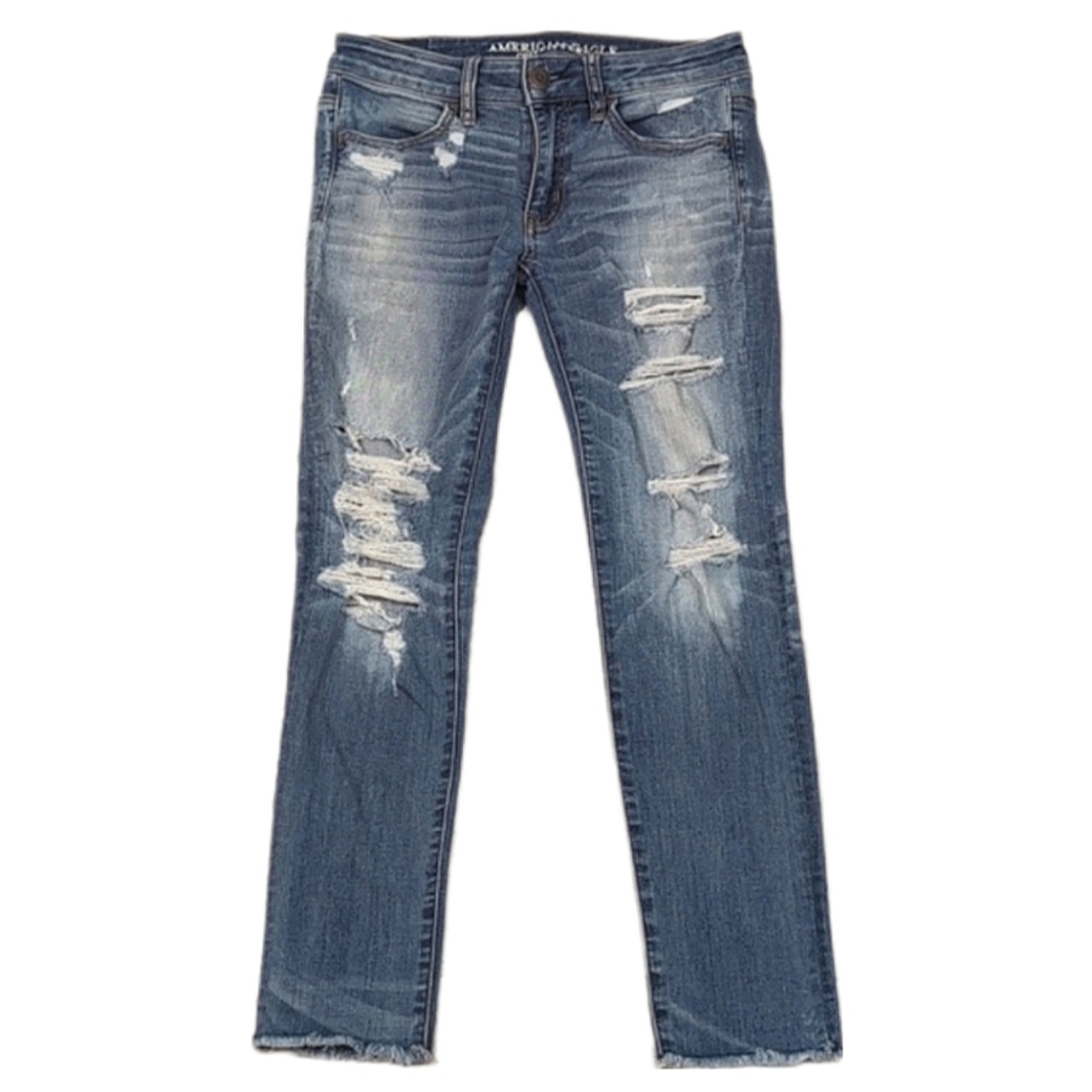 💠AEO Distressed Jegging Crop Denim Cafe Jeans Destroyed Ripped Super Stretch